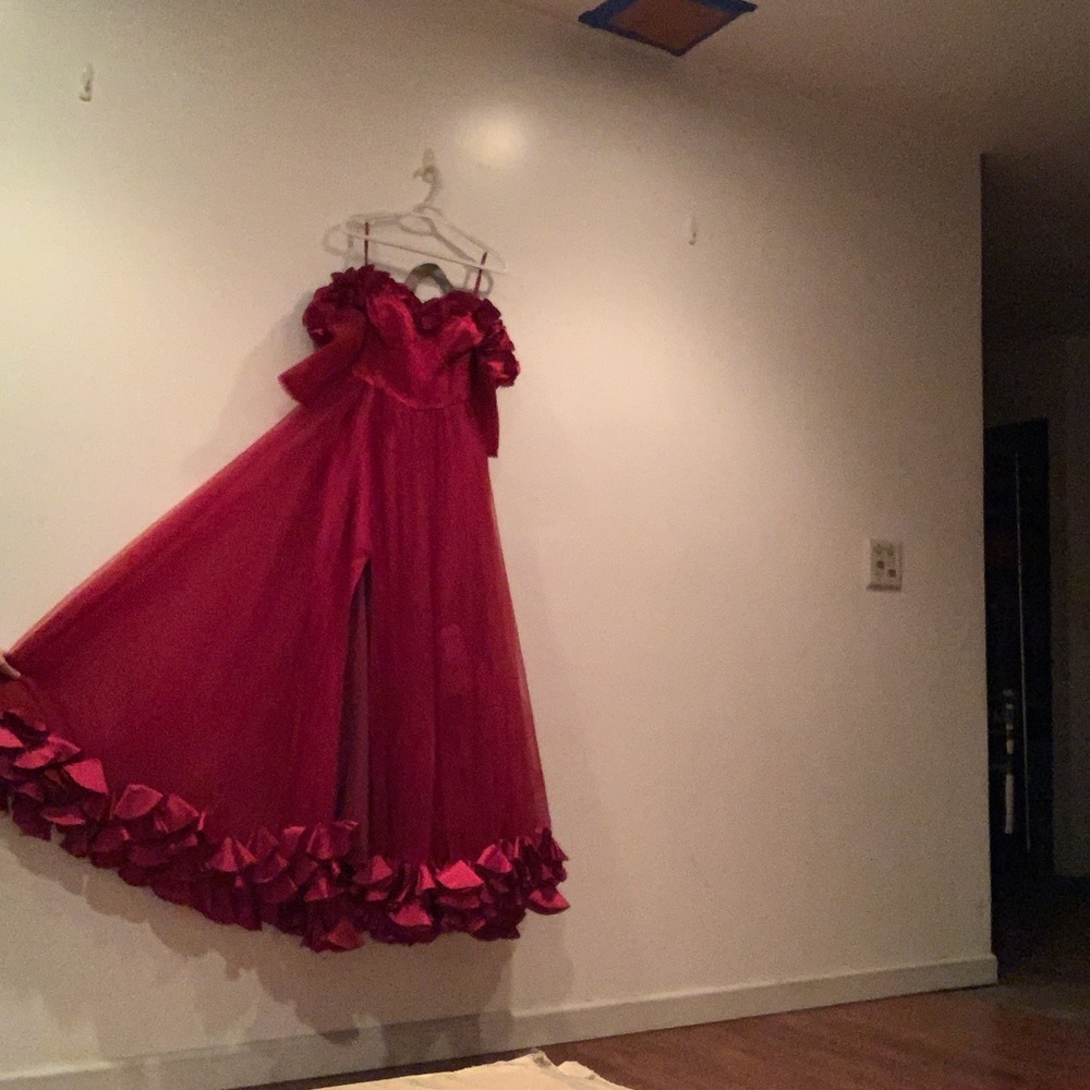 Red off the shoulder prom dress